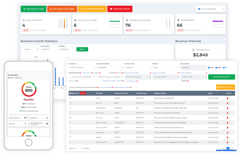 Client Dispute Manager Software Start interface for credit repair software automation
