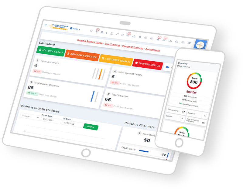 Client Dispute Manager Software interface improving credit score