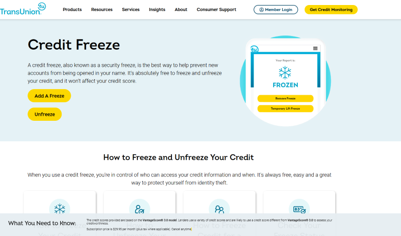 freeze TransUnion credit report
