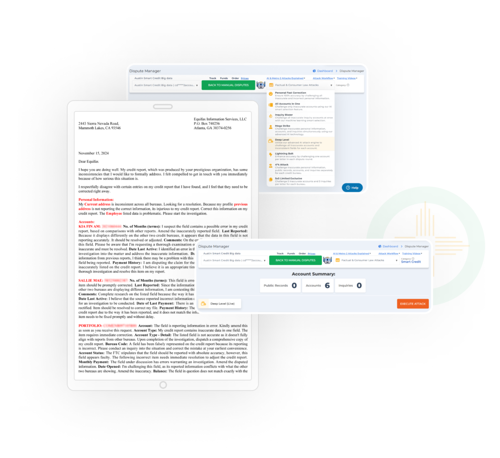 AI Dispute Engine automating credit repair strategies with instant credit dispute letter generation, dispute credit reports, and boosting credit scores for effective dispute management.