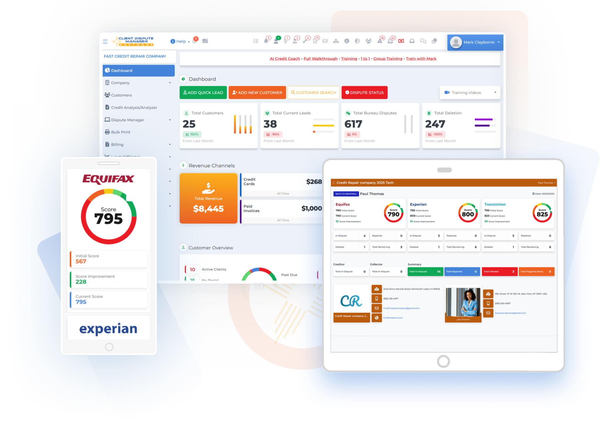 Client Dispute Manager Business Credit Repair Software Dashboard