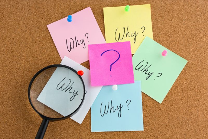 Sticky notes with the word 'Why?' and a magnifying glass, symbolizing the importance of understanding credit repair software for professionals