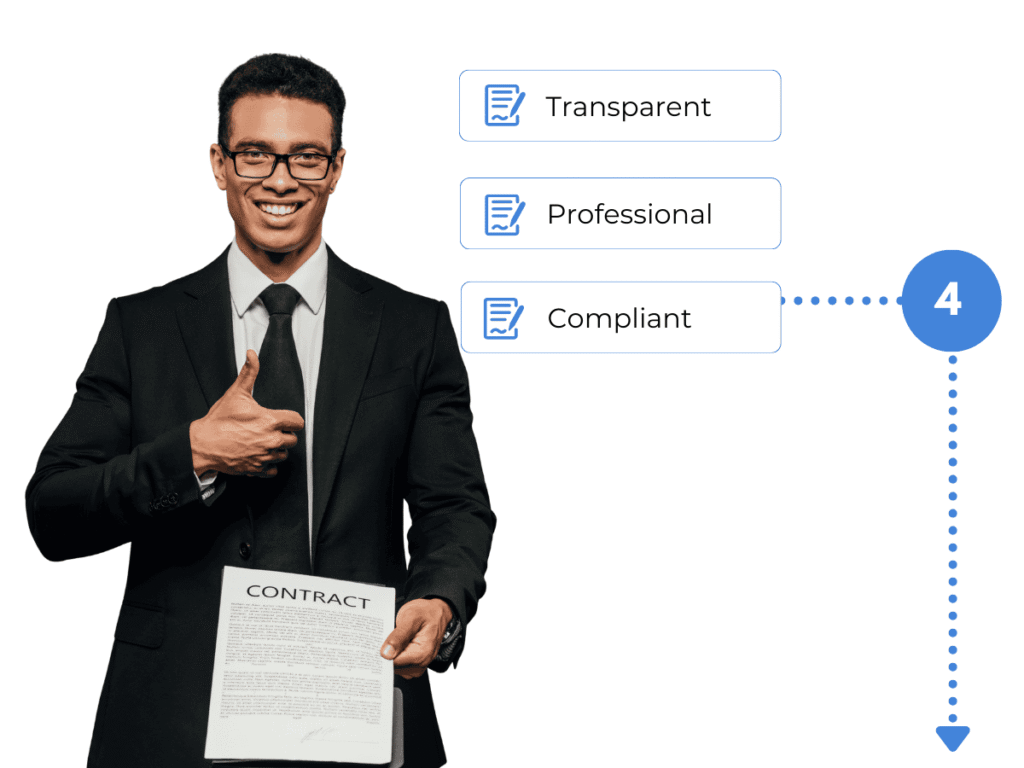 Business professional holding a transparent, professional, and compliant credit repair service agreement, step 4 in the roadmap to start a credit repair business