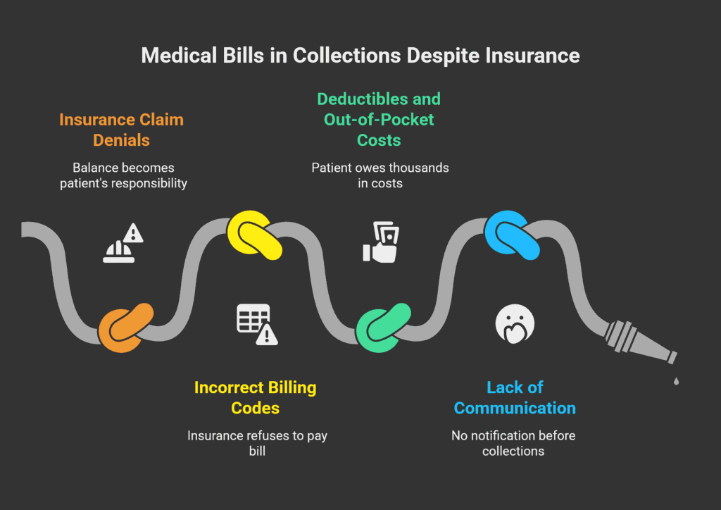 Can Medical Bills Be Sent to Collections Even If You Have Insurance? Yes, and this is one of the biggest frustrations for consumers. Even if you have health insurance, medical debt can still appear on your credit report if there is a delay or dispute with your provider.