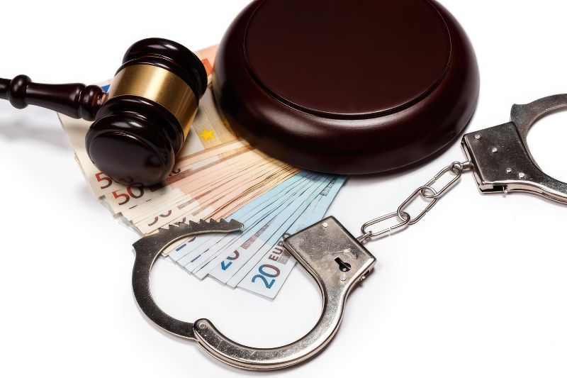 Handcuffs and judge gavel representing legal penalties for impersonating credit reporting agencies including fraud charges, fines, and enforcement under federal law