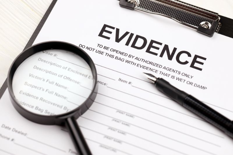 Close up of evidence document with magnifying glass and pen, representing how to submit a reinvestigation with new supporting evidence after credit dispute rejected by credit bureau